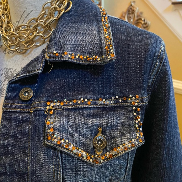 Cropped gold Rhinestone Denim Jacket - Picture 3 of 12